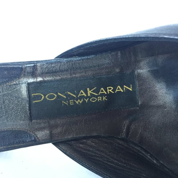 Donna Karan New York Black leather mesh Y2K mules peep toe Size 6.5 Whimsygoth - Picture 12 of 16